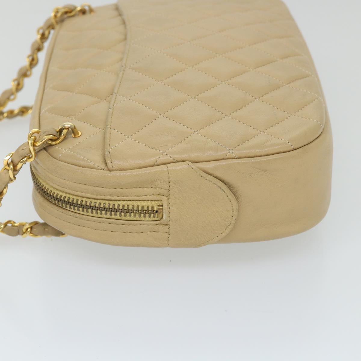 CHANEL Matelasse Chain Shoulder Bag Lamb Skin Beige CC Auth 58614