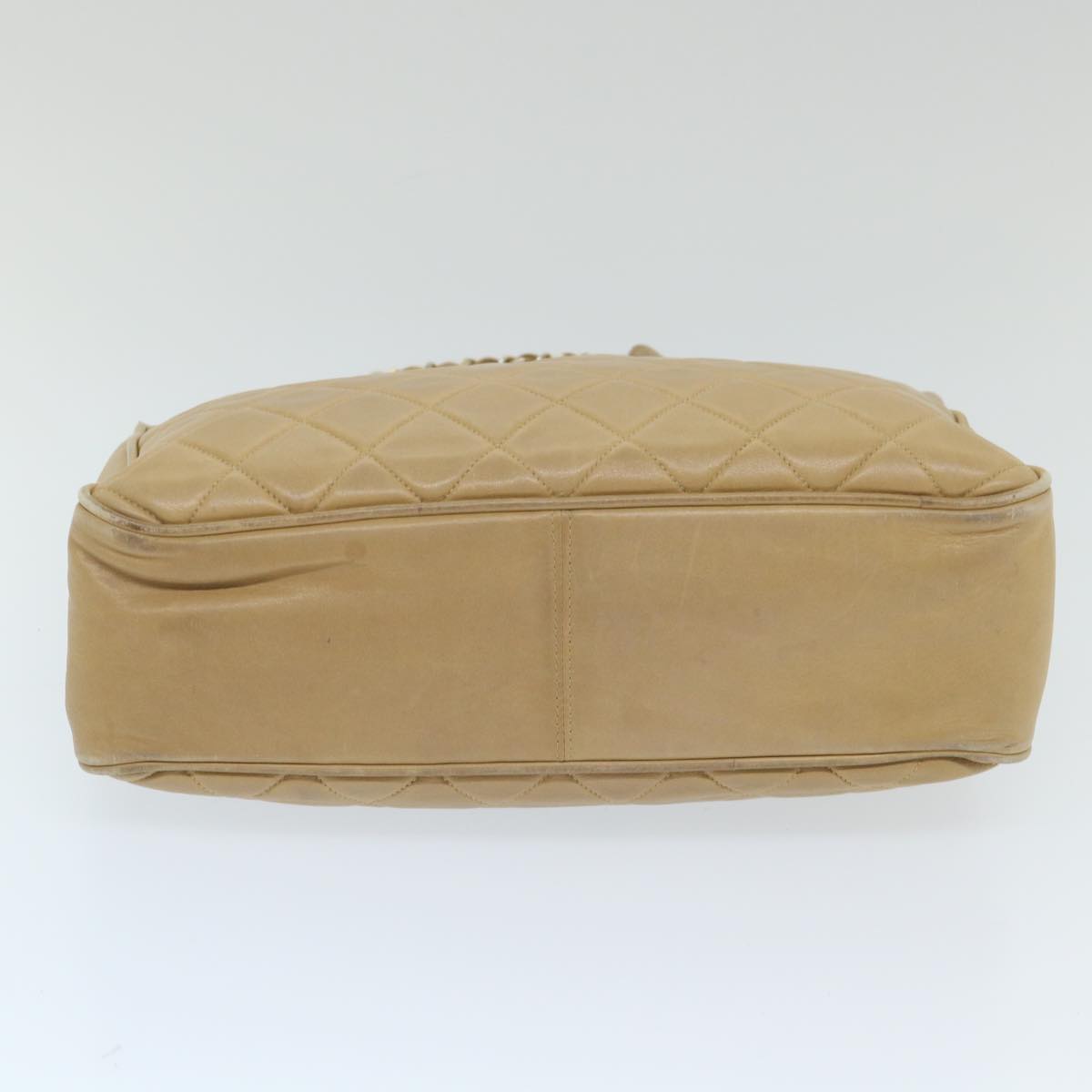 CHANEL Matelasse Chain Shoulder Bag Lamb Skin Beige CC Auth 58615