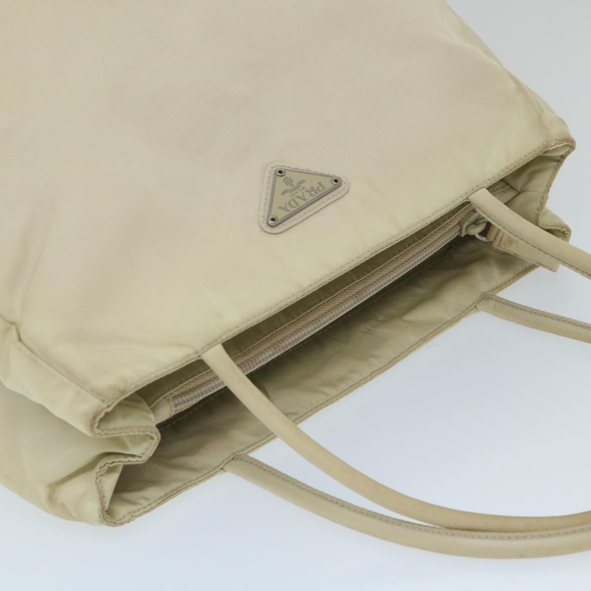 PRADA Hand Bag Nylon Beige Auth 58619