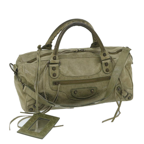 BALENCIAGA The City Hand Bag Leather Khaki Auth 58635