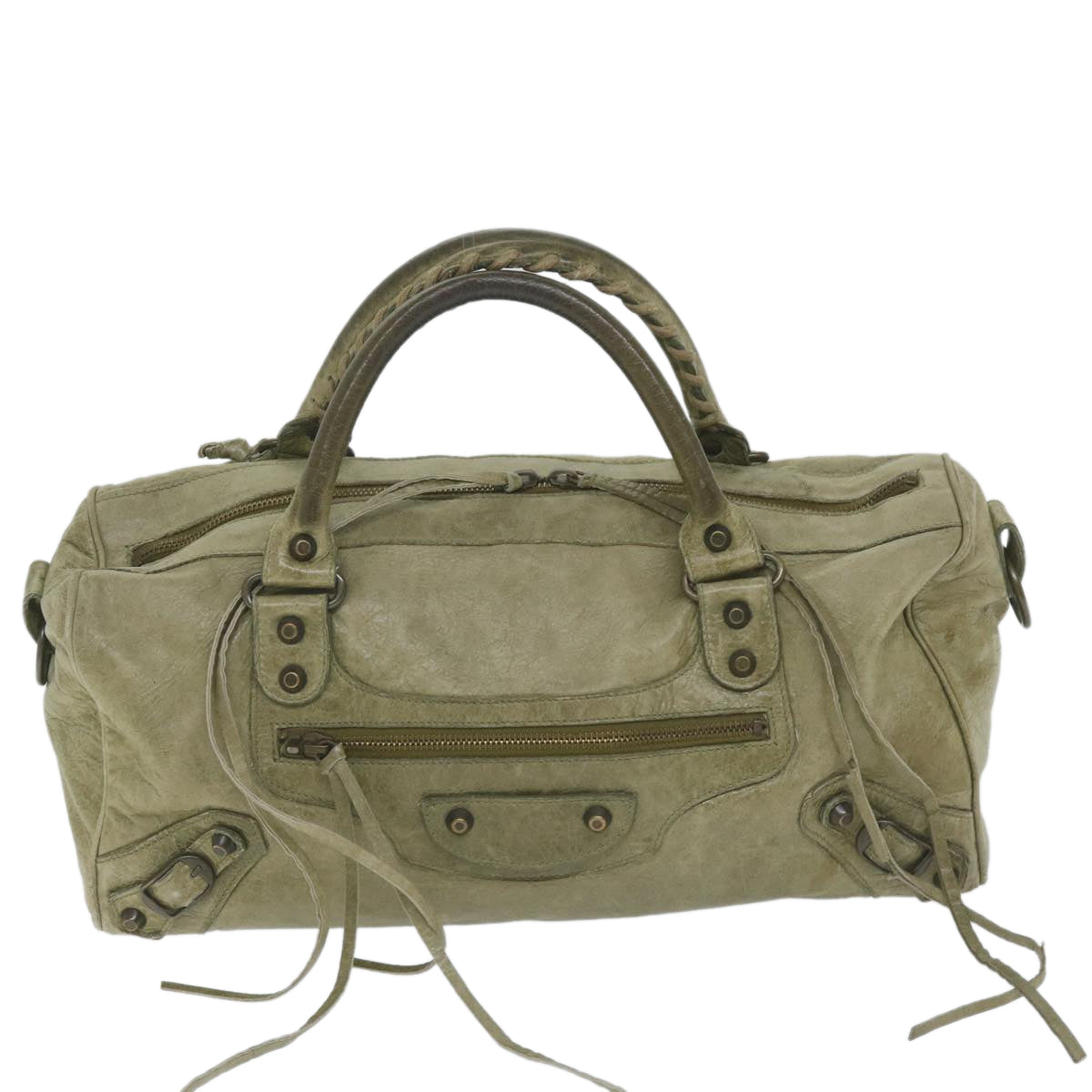 BALENCIAGA The City Hand Bag Leather Khaki Auth 58635