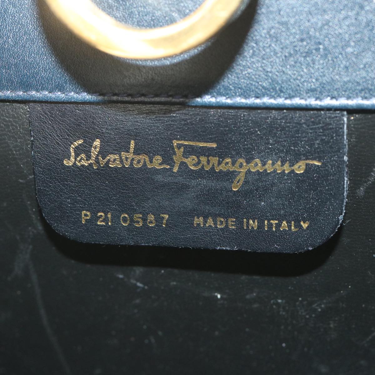 Salvatore Ferragamo Gancini Chain Shoulder Bag Leather Navy Auth 58638