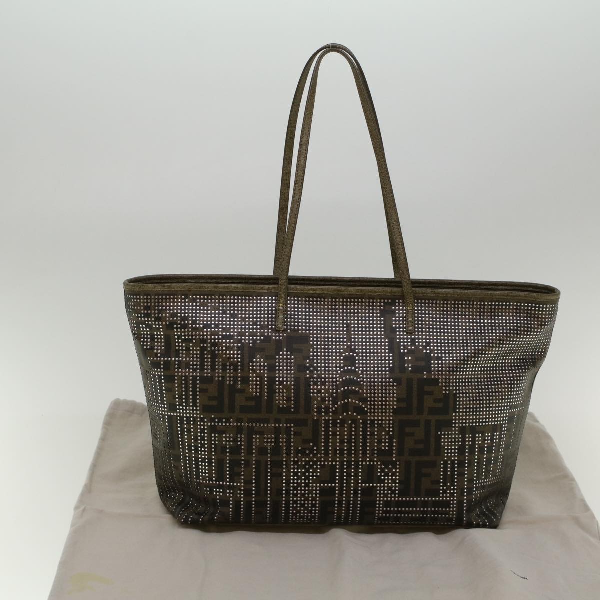 FENDI Zucca Canvas New York Tote Bag PVC Leather Brown Silver Auth 58639