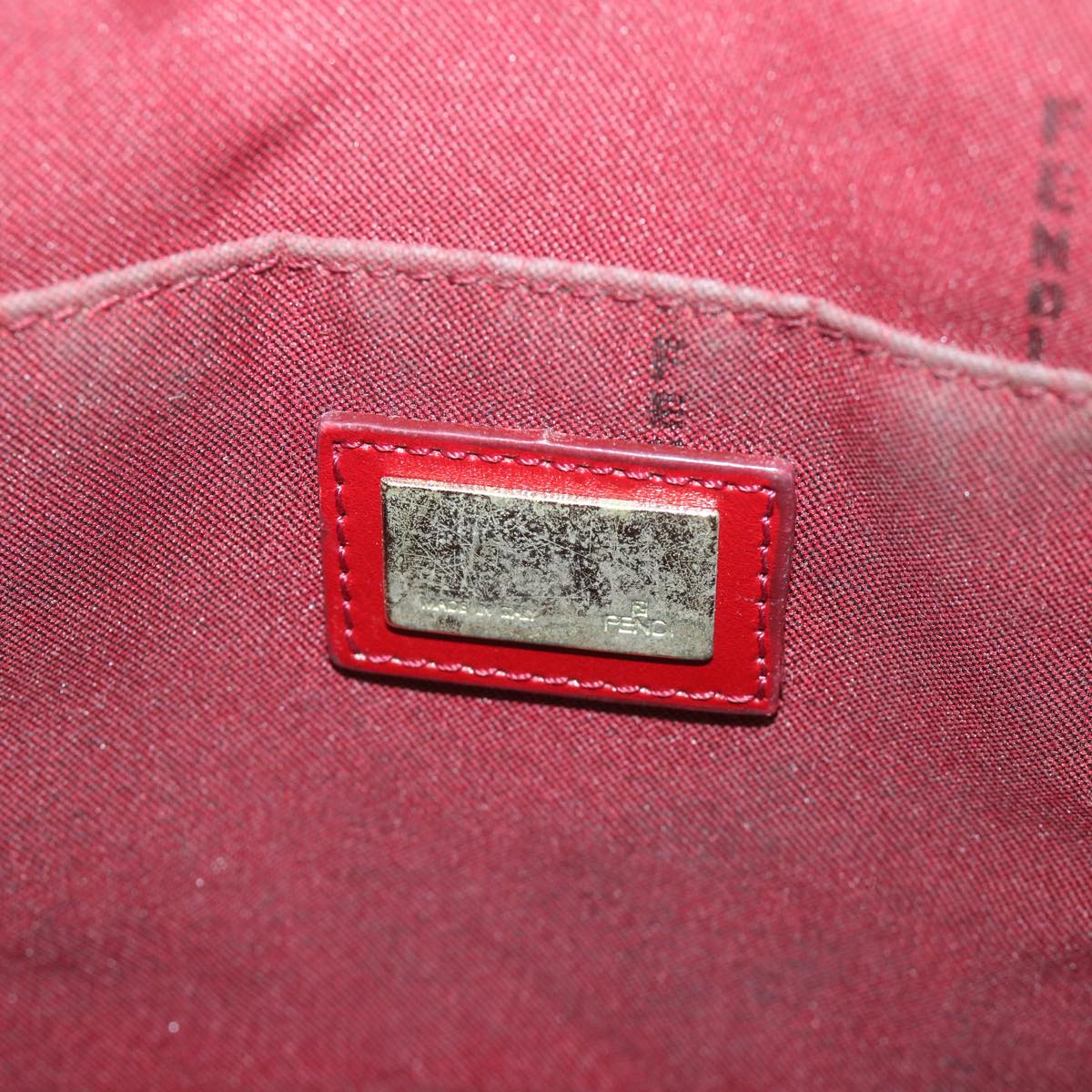FENDI Zucchino Canvas Tote Bag Red Beige Auth 58644