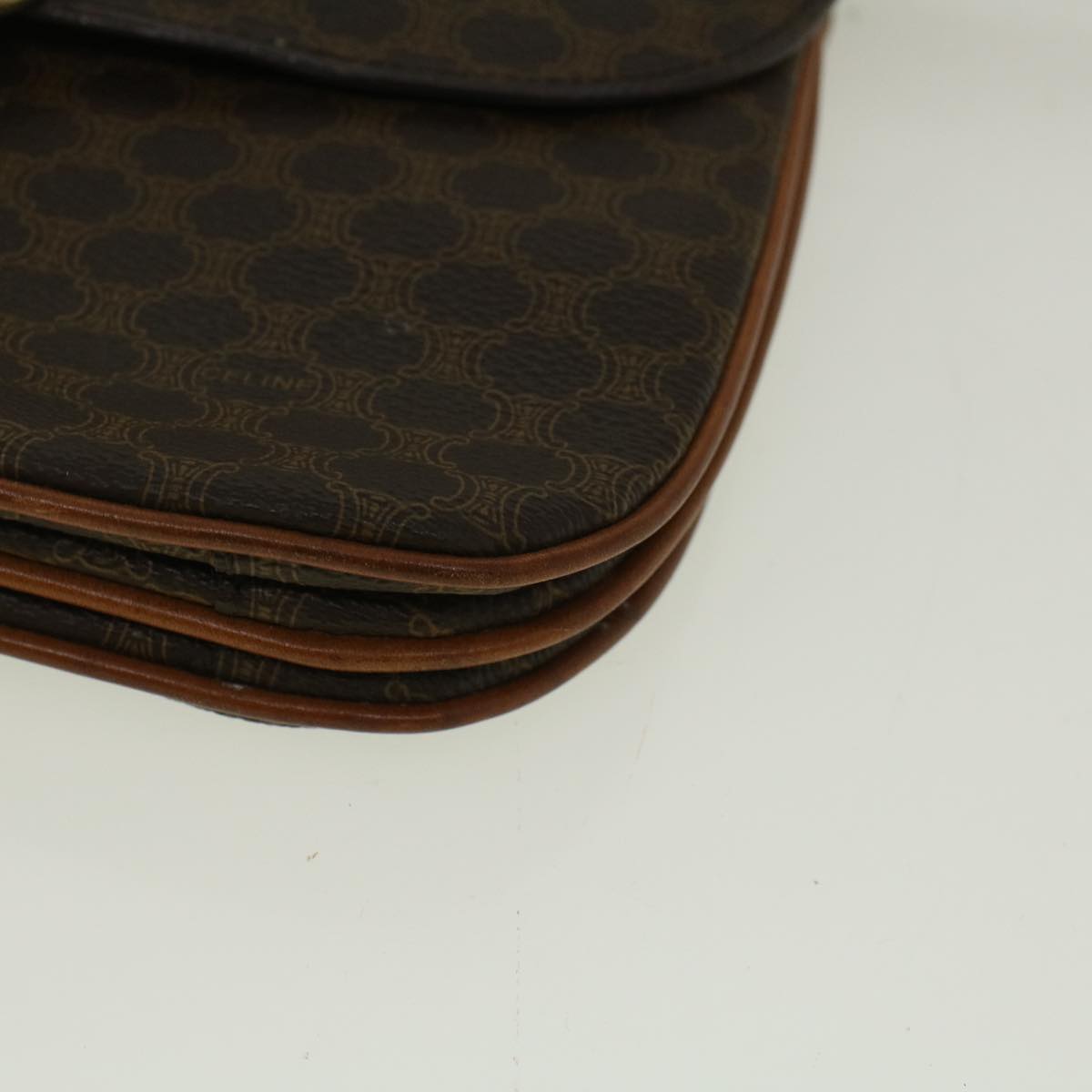 CELINE Macadam Canvas Shoulder Bag PVC Leather Brown Auth 58671