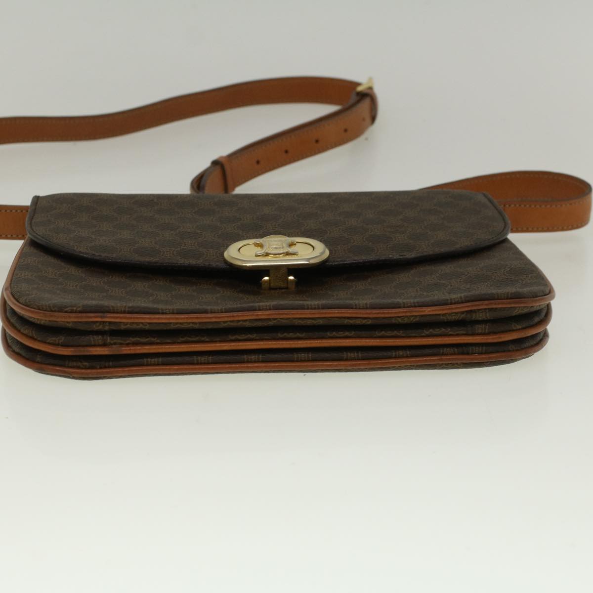 CELINE Macadam Canvas Shoulder Bag PVC Leather Brown Auth 58671