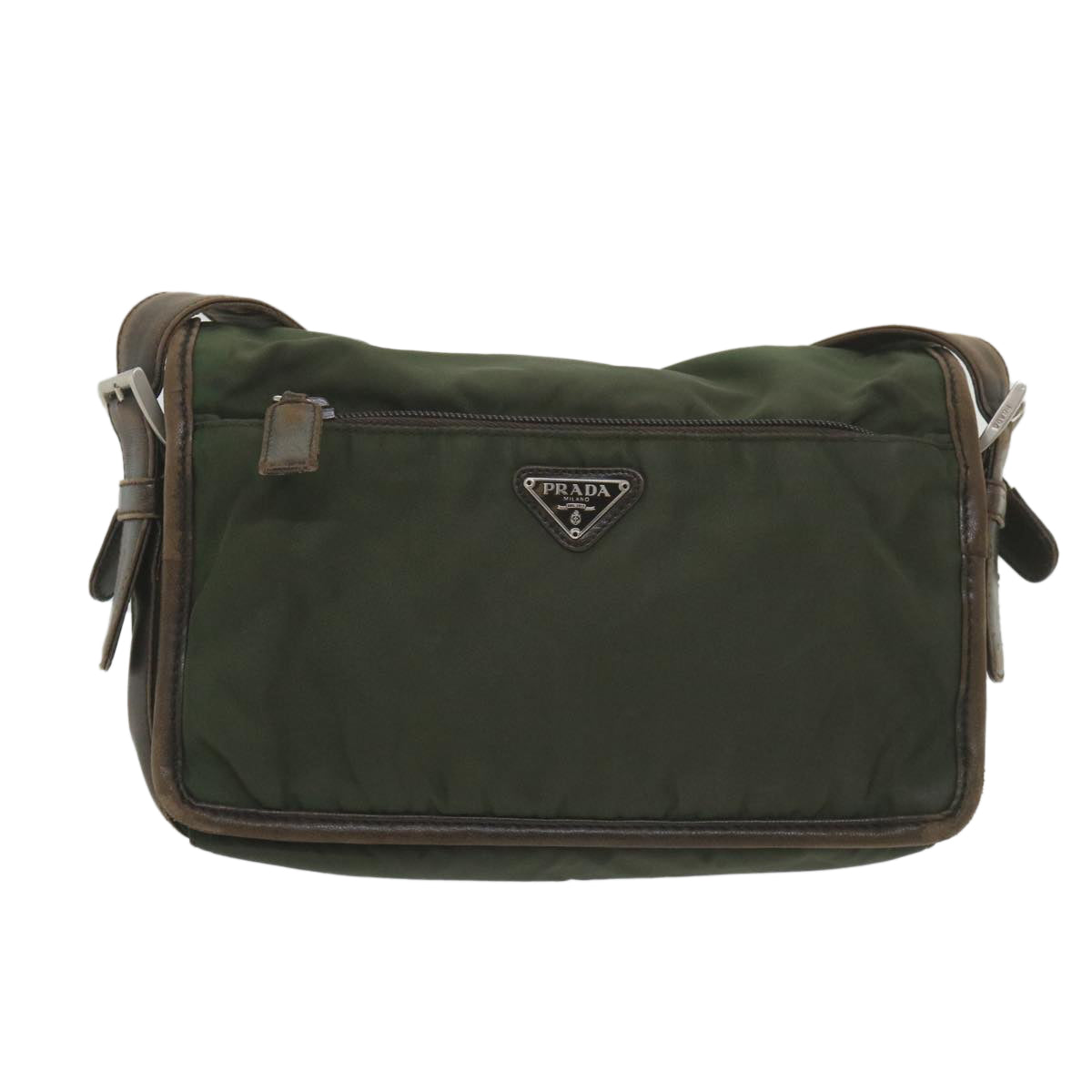 PRADA Shoulder Bag Nylon Leather Khaki Auth 58683 - 0