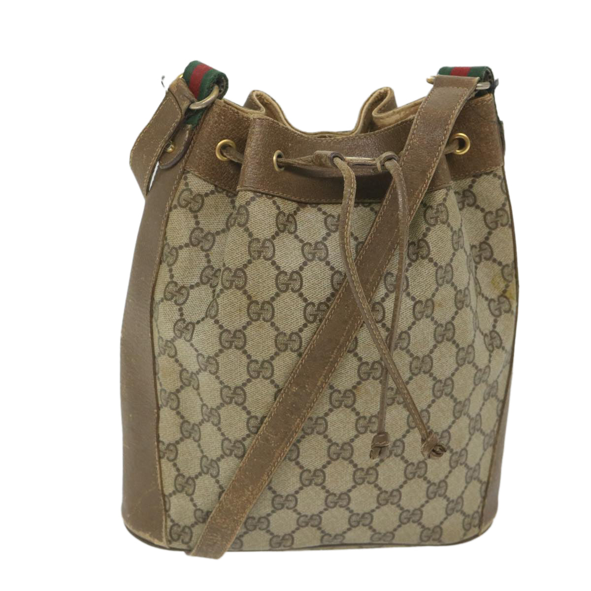 GUCCI GG Supreme Web Sherry Line Shoulder Bag Beige Red 41 02 034 Auth 58704