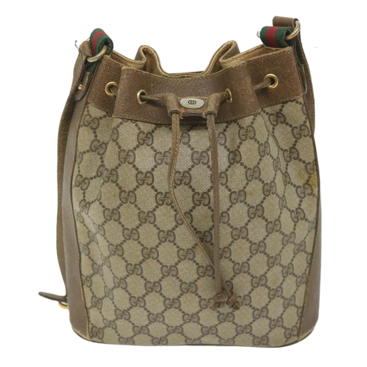 GUCCI GG Supreme Web Sherry Line Shoulder Bag Beige Red 41 02 034 Auth 58704