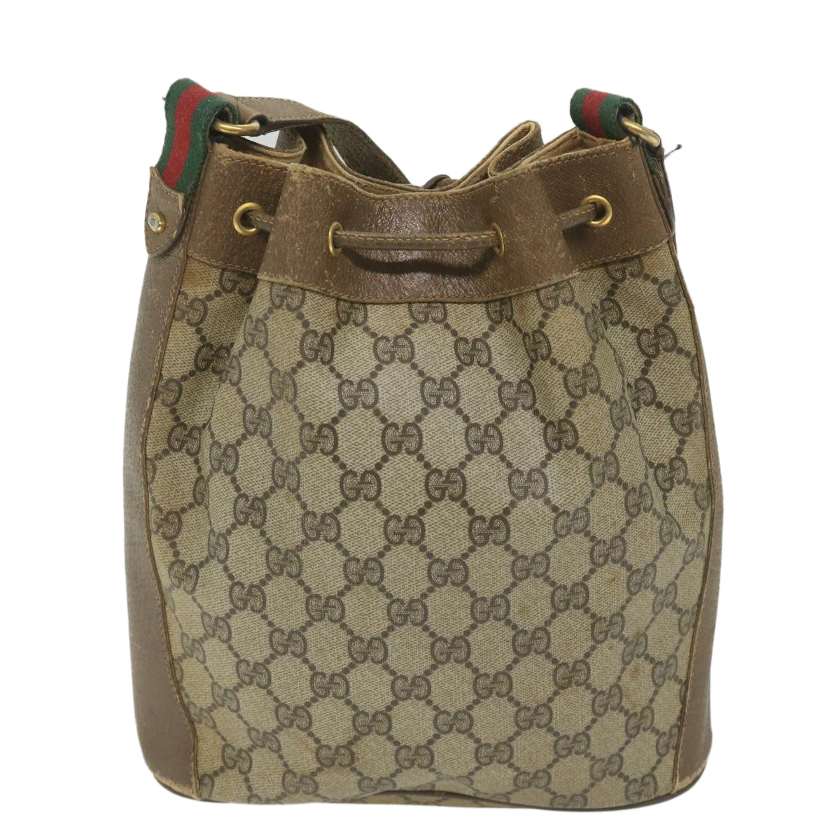 GUCCI GG Supreme Web Sherry Line Shoulder Bag Beige Red 41 02 034 Auth 58704 - 0