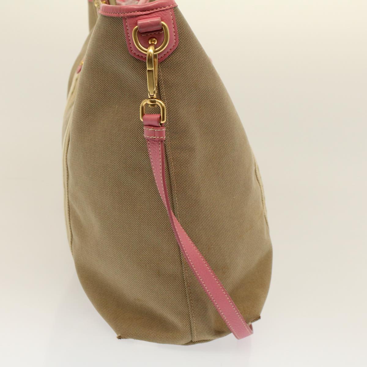 PRADA Shoulder Bag Canvas 2way Beige Pink Auth 58771