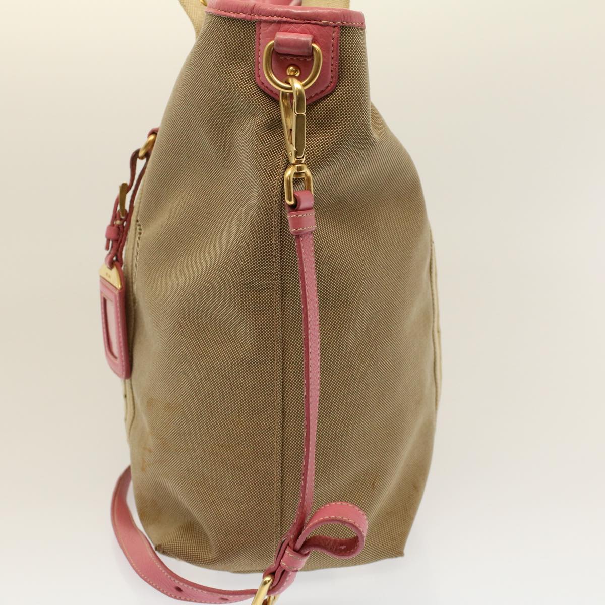 PRADA Shoulder Bag Canvas 2way Beige Pink Auth 58771