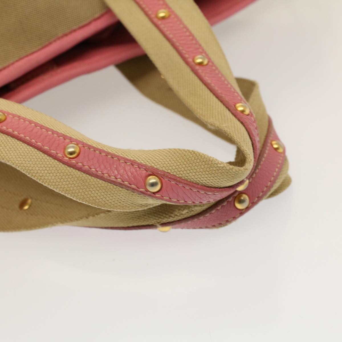 PRADA Shoulder Bag Canvas 2way Beige Pink Auth 58771