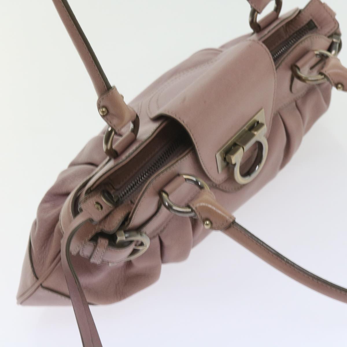 Salvatore Ferragamo Gancini Hand Bag Leather Pink Auth 58779