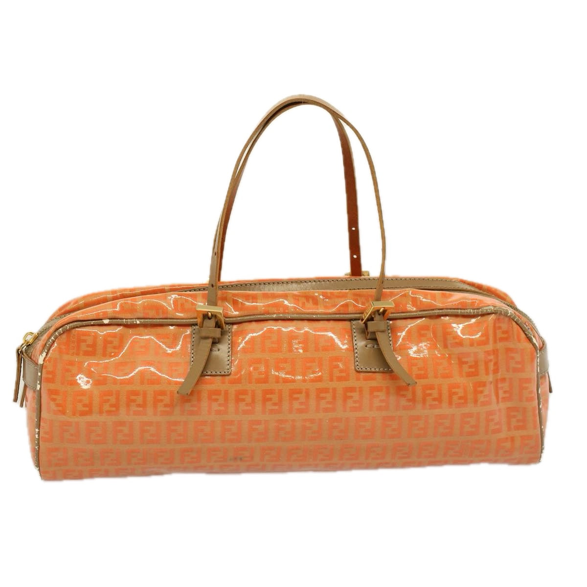 FENDI Zucchino Canvas Hand Bag Coated Canvas Orange Auth 58780
