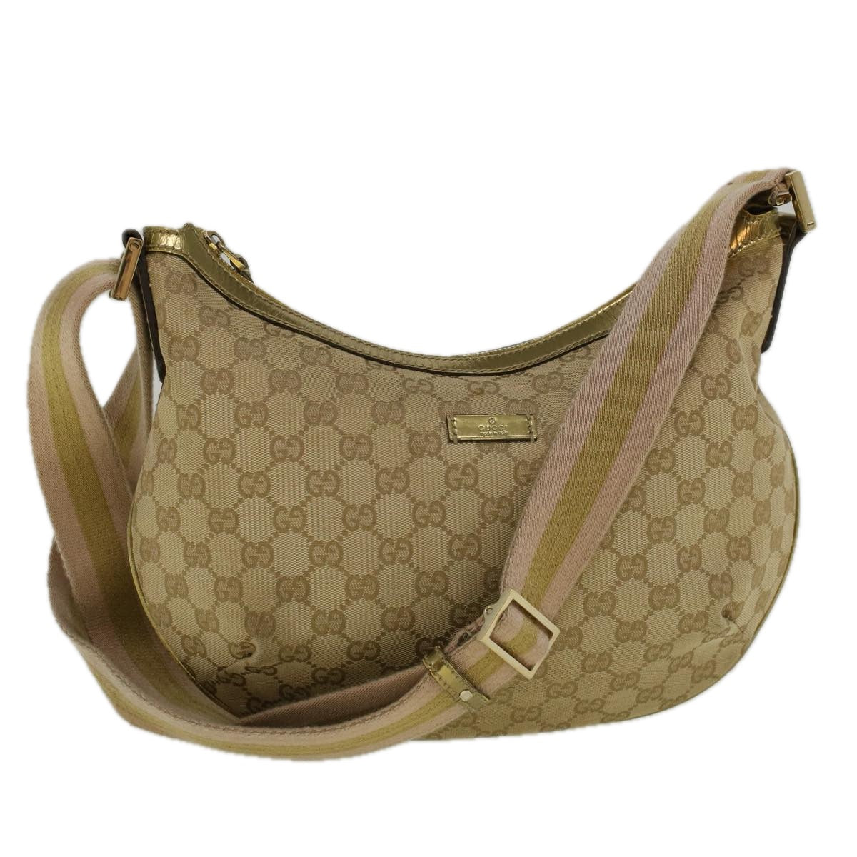 GUCCI GG Canvas Sherry Line Shoulder Bag Beige Gold 181092 Auth 58807