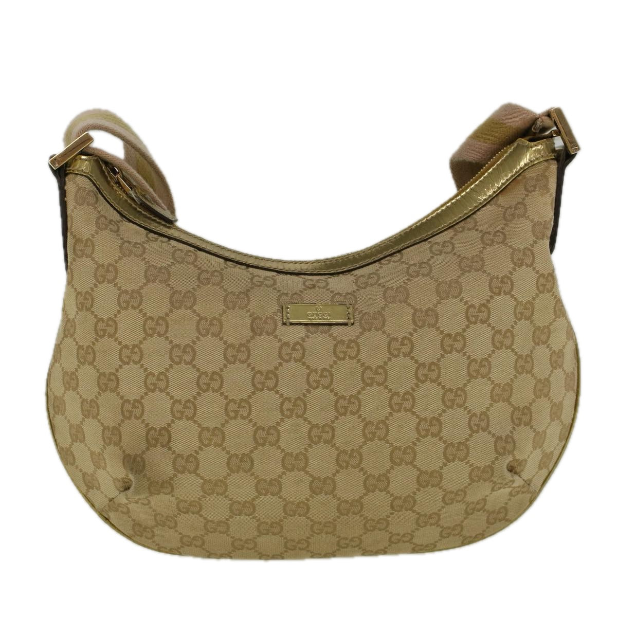 GUCCI GG Canvas Sherry Line Shoulder Bag Beige Gold 181092 Auth 58807