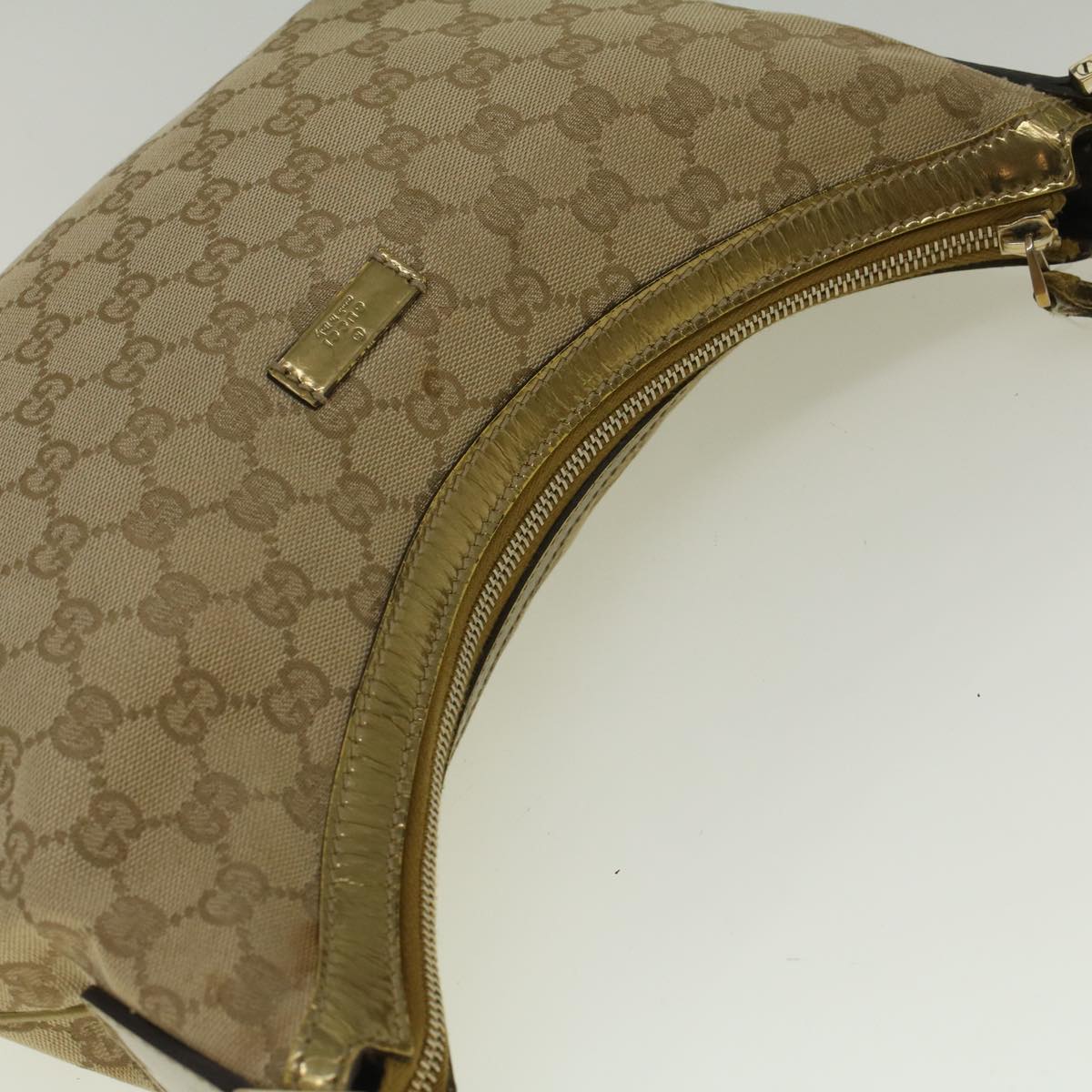 GUCCI GG Canvas Sherry Line Shoulder Bag Beige Gold 181092 Auth 58807