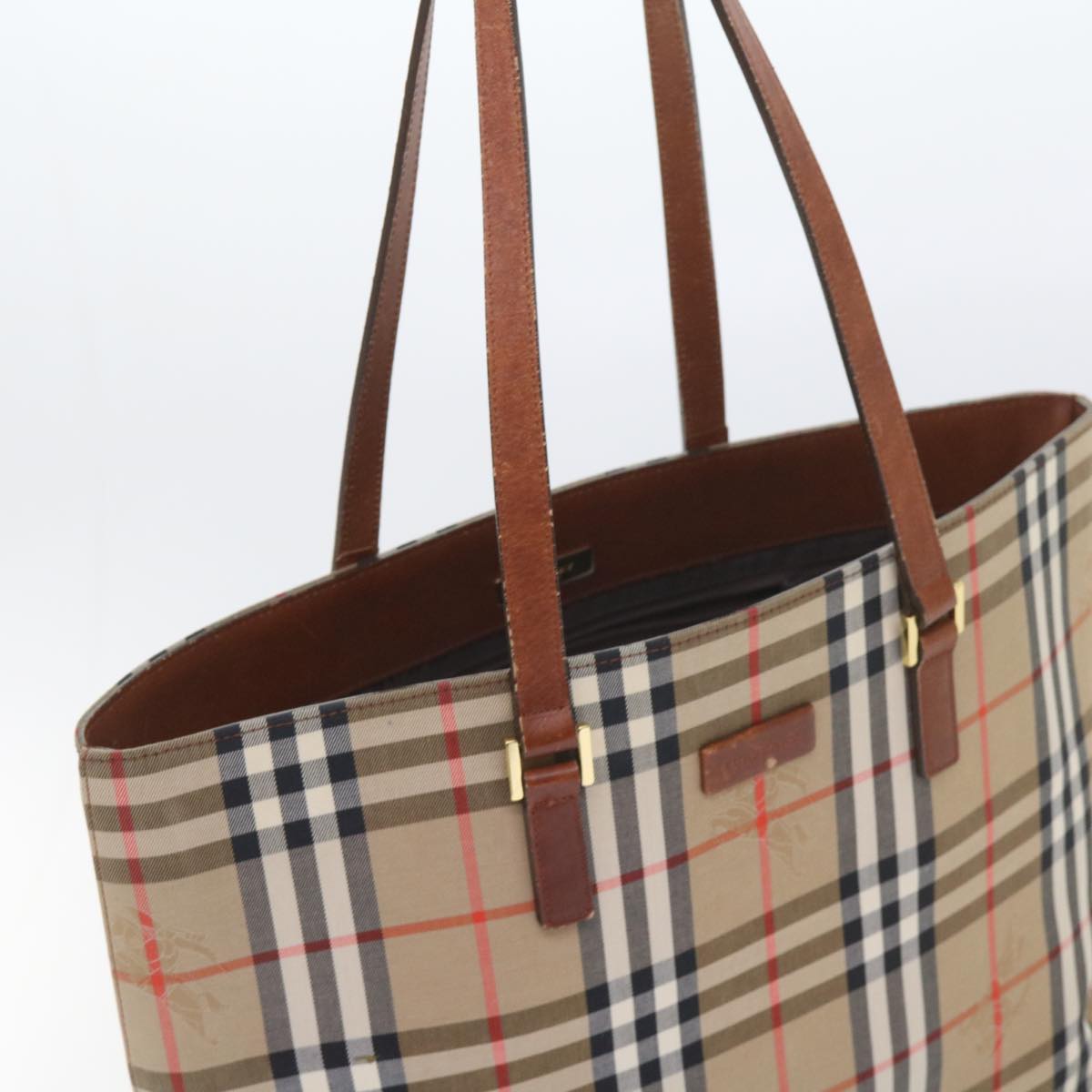 BURBERRY Nova Check Tote Bag Canvas Beige Auth 58818