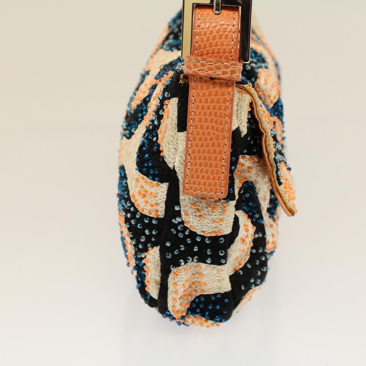 FENDI Mamma Baguette Shoulder Bag beads White Orange Auth 58824A