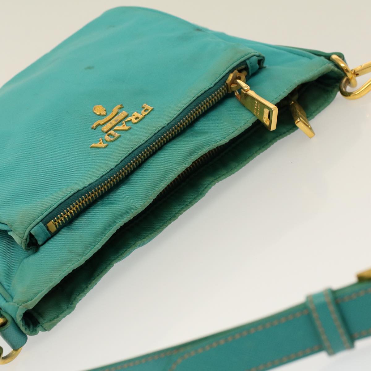 PRADA Shoulder Bag Nylon Turquoise Blue Auth 58827