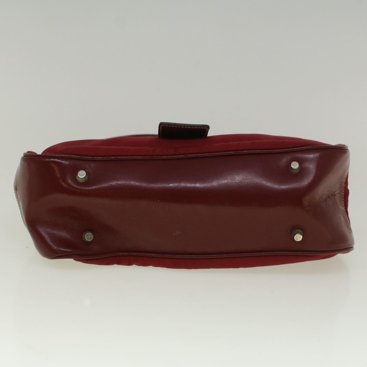 PRADA Hand Bag Nylon Leather Red Auth 58916