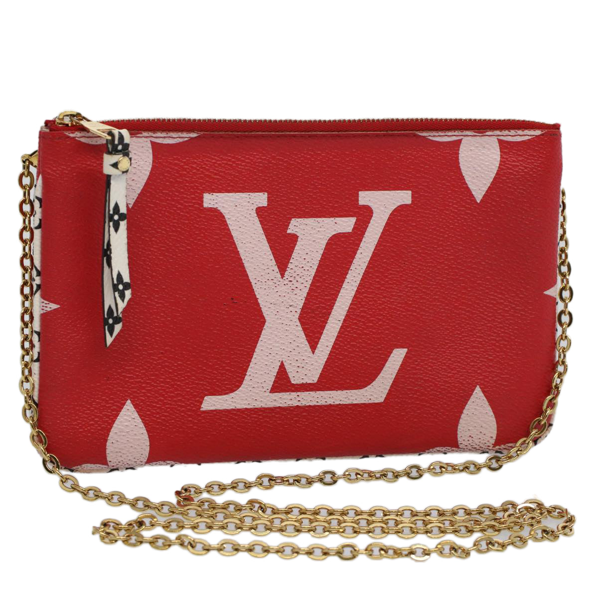 LOUIS VUITTON Monogram Giant Chain Pochette Double Zip Bag Red M67561 Auth 58963