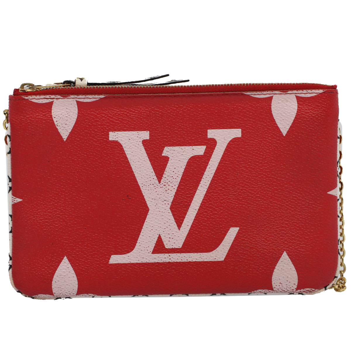 LOUIS VUITTON Monogram Giant Chain Pochette Double Zip Bag Red M67561 Auth 58963