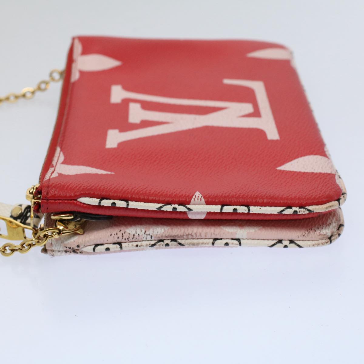 LOUIS VUITTON Monogram Giant Chain Pochette Double Zip Bag Red M67561 Auth 58963