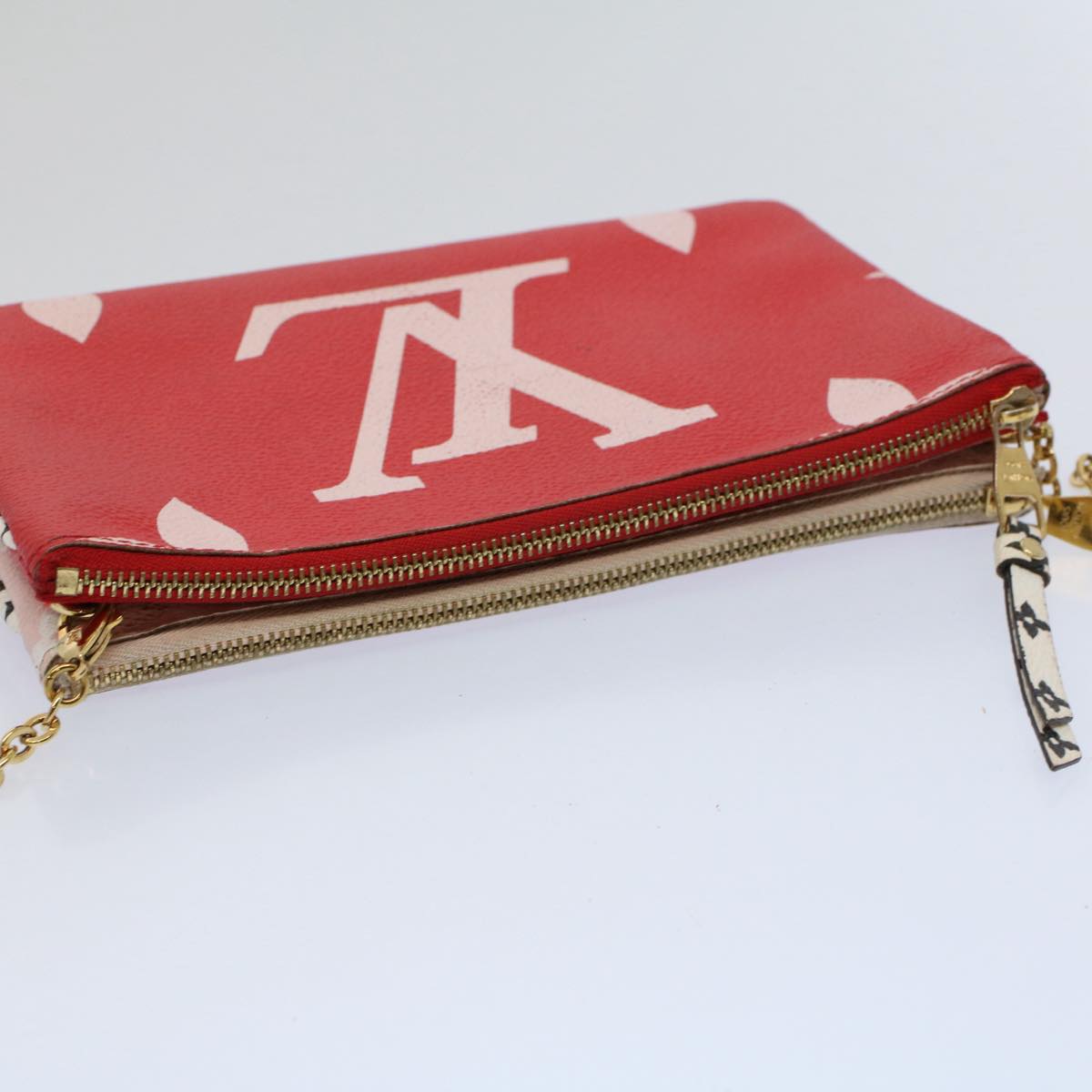 LOUIS VUITTON Monogram Giant Chain Pochette Double Zip Bag Red M67561 Auth 58963