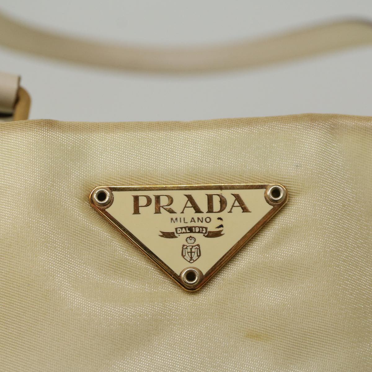 PRADA Hand Bag Nylon Cream Auth 59054