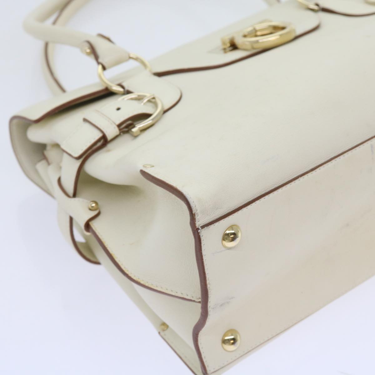 Salvatore Ferragamo Gancini Hand Bag Leather White Auth 59065