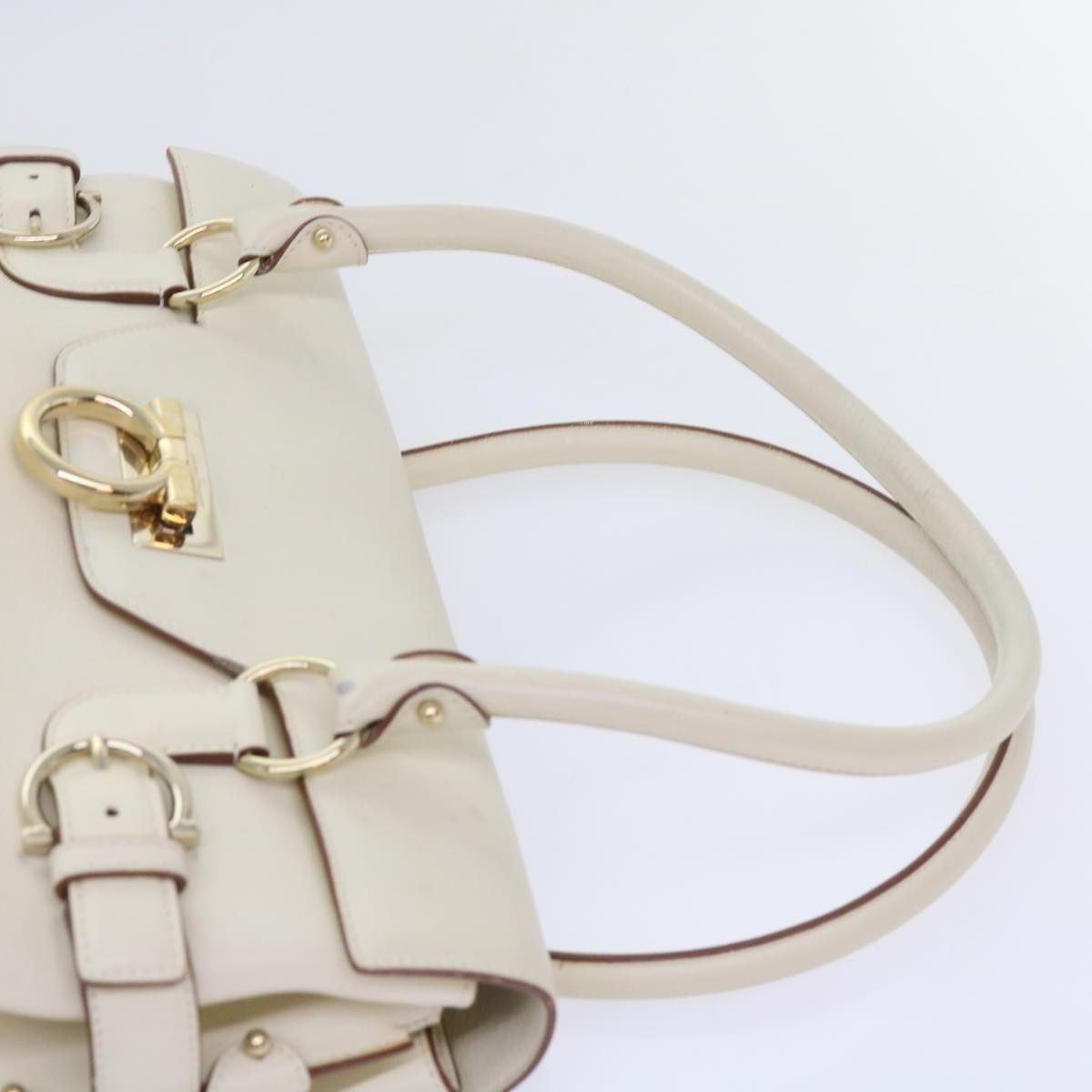 Salvatore Ferragamo Gancini Hand Bag Leather White Auth 59065