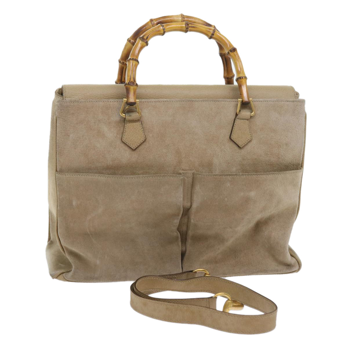 GUCCI Bamboo Shoulder Bag Suede 2way Beige 002 123 0322 Auth 59066