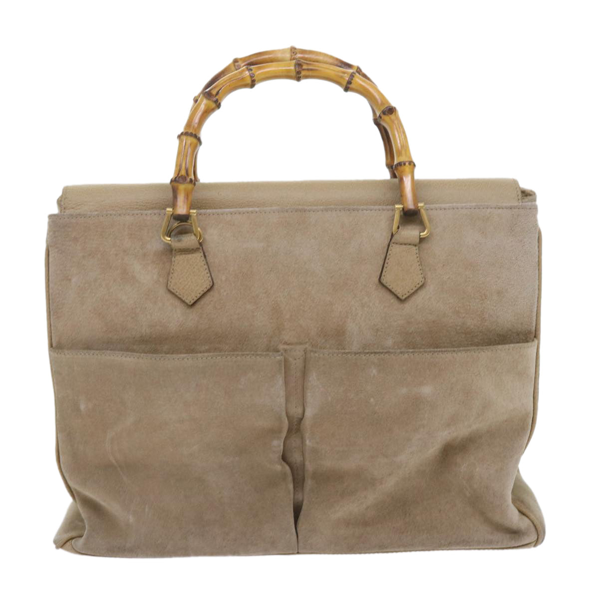 GUCCI Bamboo Shoulder Bag Suede 2way Beige 002 123 0322 Auth 59066