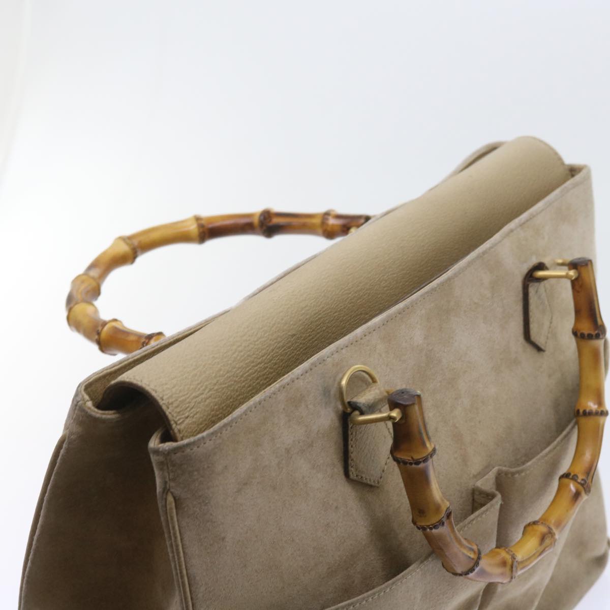 GUCCI Bamboo Shoulder Bag Suede 2way Beige 002 123 0322 Auth 59066