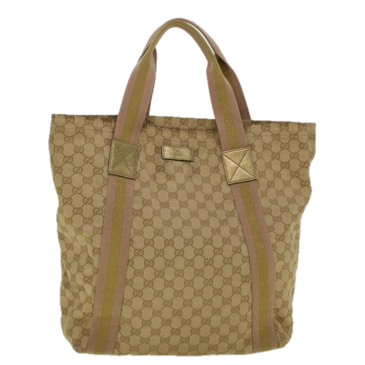 GUCCI GG Canvas Sherry Line Tote Bag Beige Gold pink 189669 Auth 59074