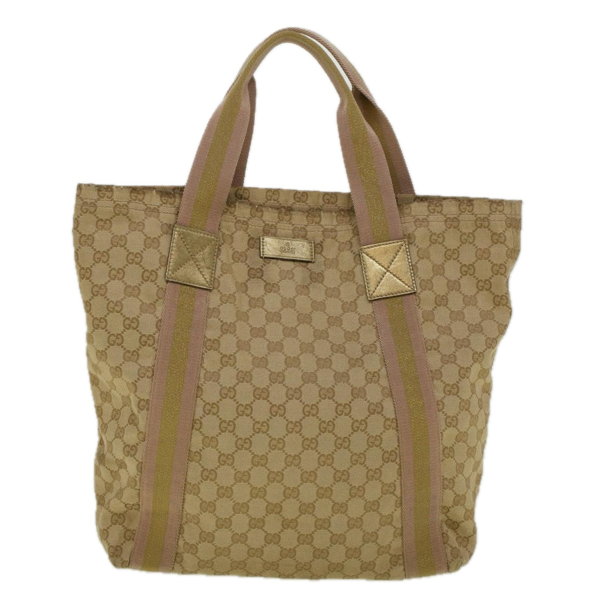 GUCCI GG Canvas Sherry Line Tote Bag Beige Gold pink 189669 Auth 59074