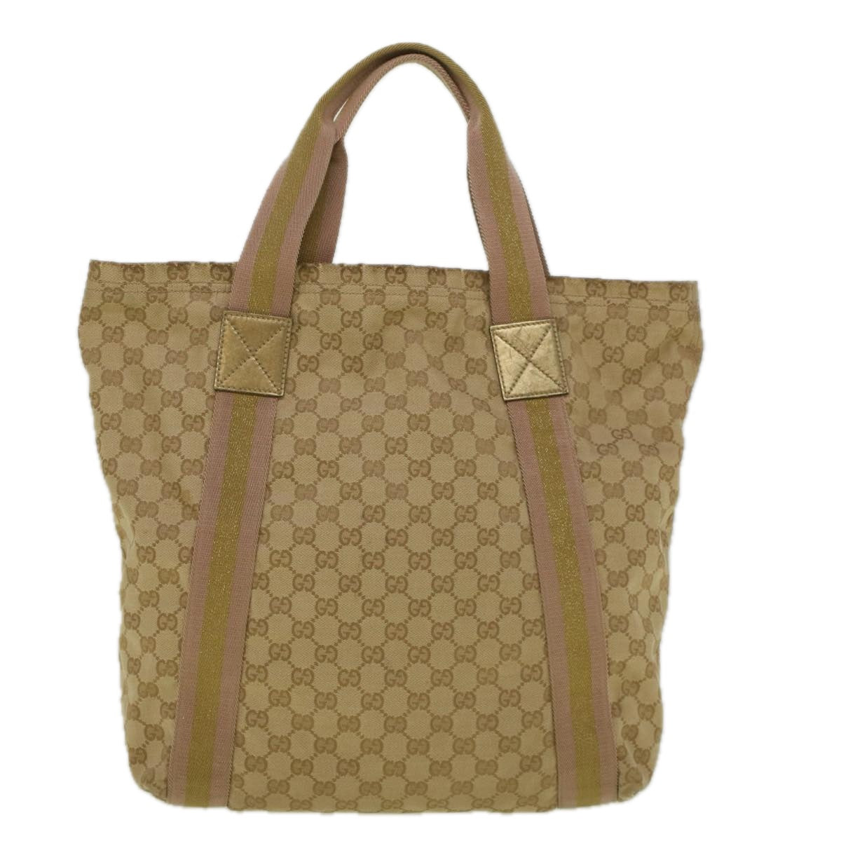 GUCCI GG Canvas Sherry Line Tote Bag Beige Gold pink 189669 Auth 59074 - 0