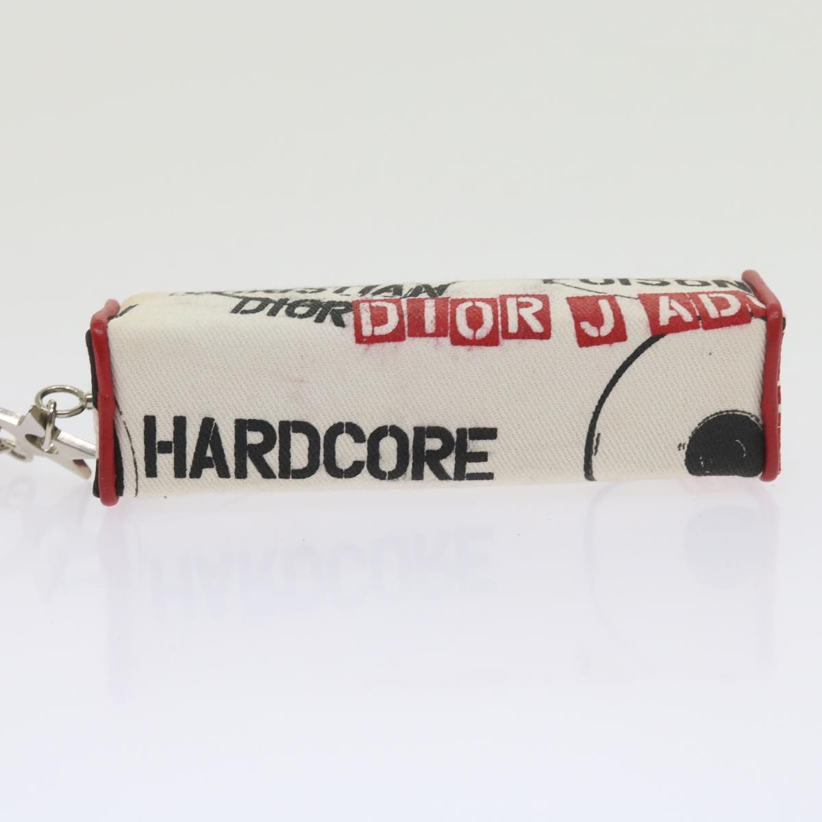 Christian Dior Mini Pouch Canvas White Red Auth 59093