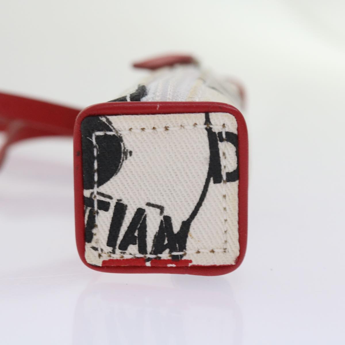 Christian Dior Mini Pouch Canvas White Red Auth 59093