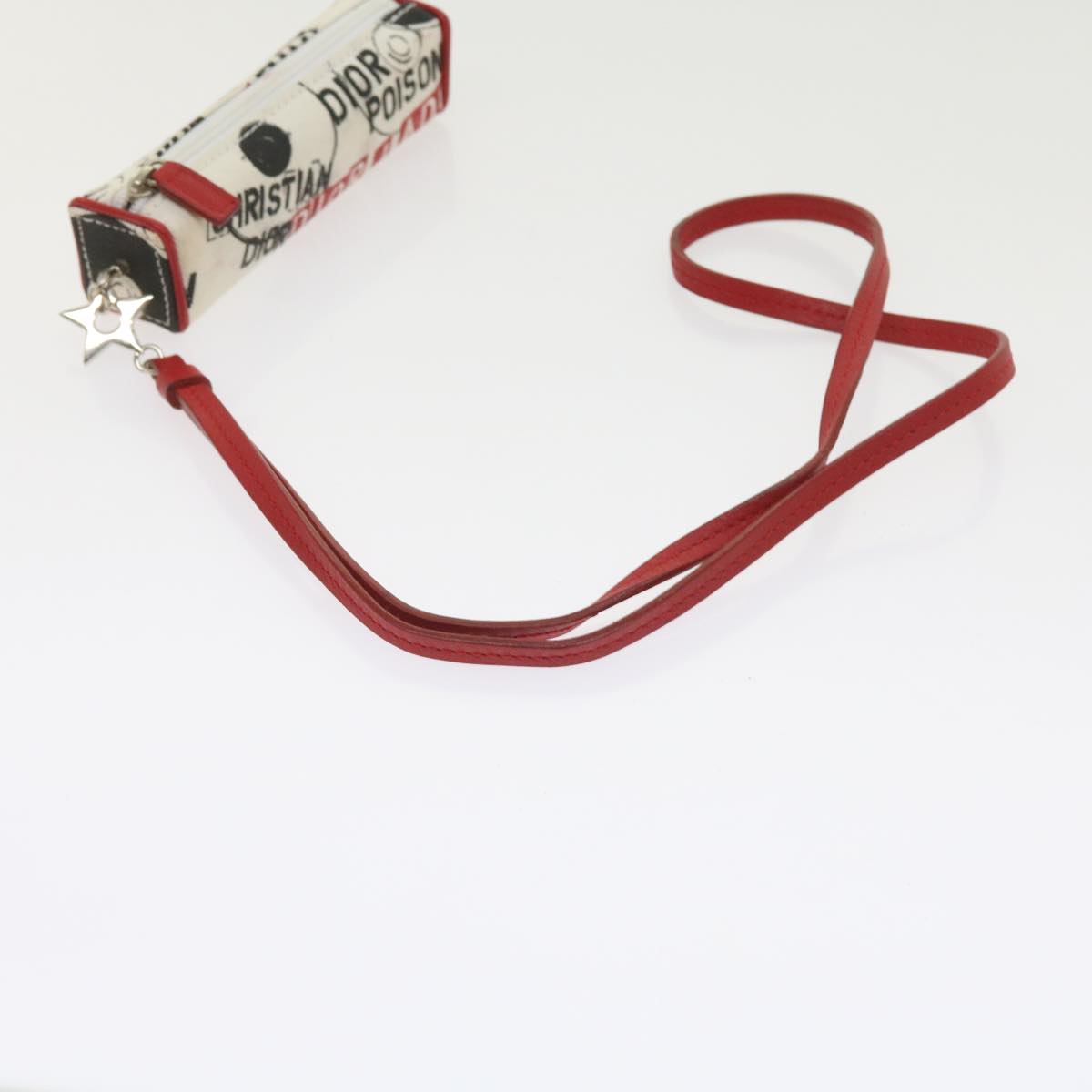 Christian Dior Mini Pouch Canvas White Red Auth 59093