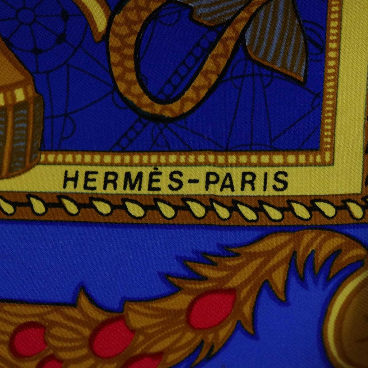 HERMES Carre 90 LES BISSONE DE VENISE Scarf Silk Blue Auth 59095