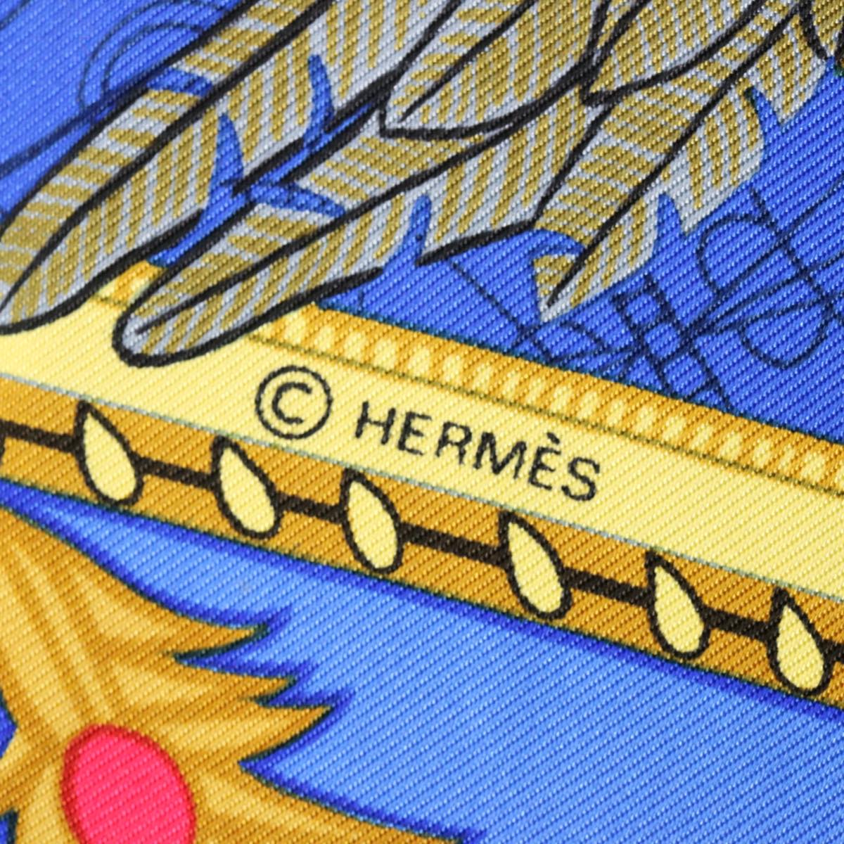 HERMES Carre 90 LES BISSONE DE VENISE Scarf Silk Blue Auth 59095