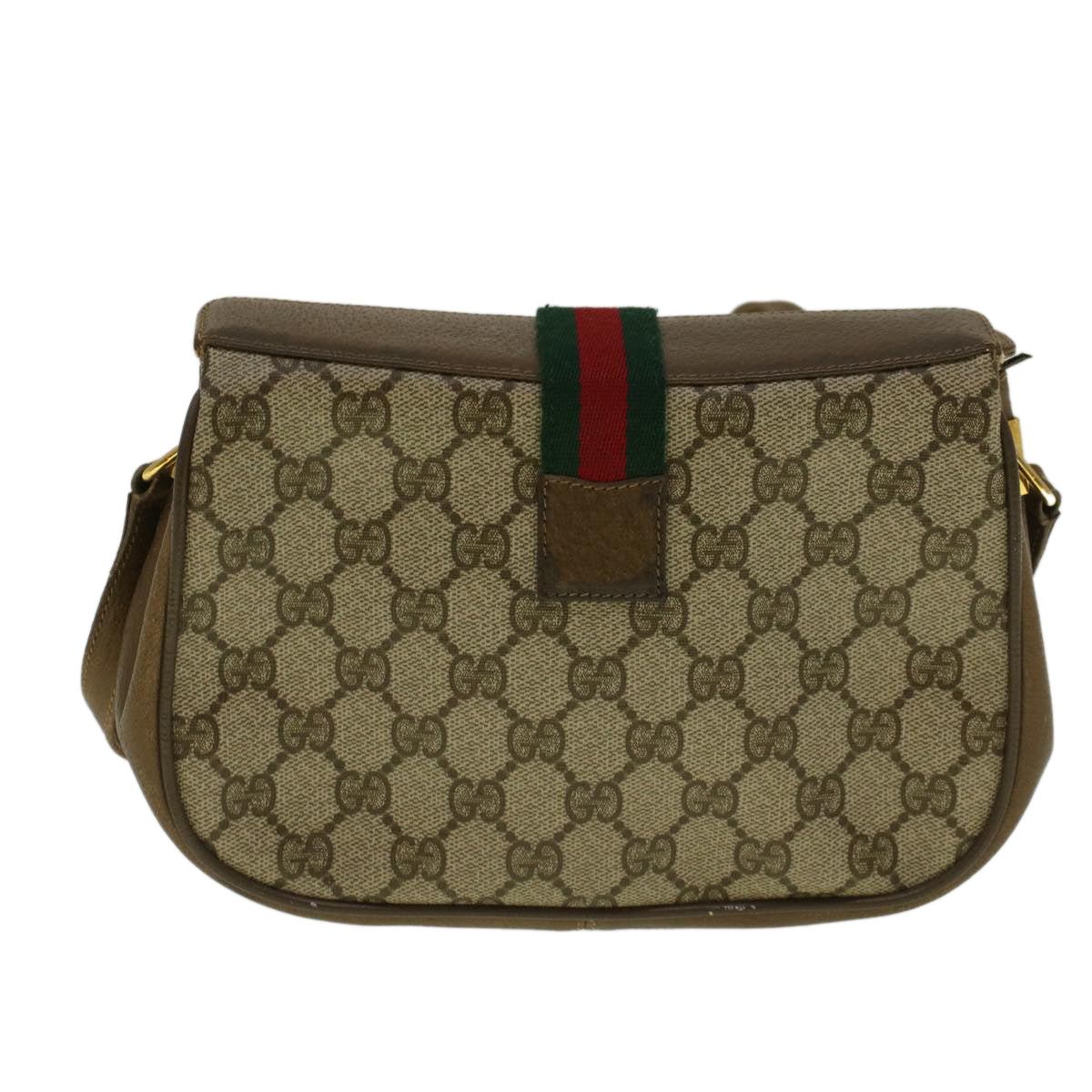 GUCCI GG Canvas Web Sherry Line Shoulder Bag PVC Leather Beige Green Auth 59155 - 0