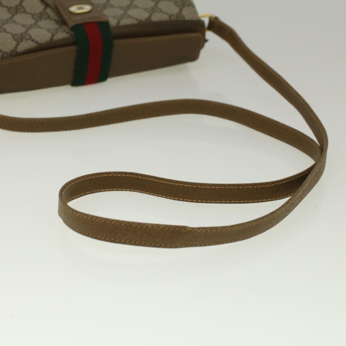 GUCCI GG Canvas Web Sherry Line Shoulder Bag PVC Leather Beige Green Auth 59155