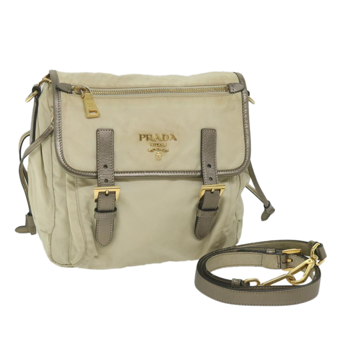 PRADA Shoulder Bag Nylon Cream Auth 59232