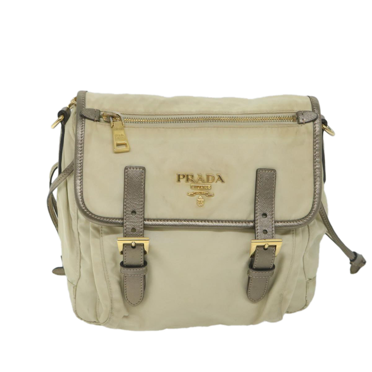 PRADA Shoulder Bag Nylon Cream Auth 59232 - 0