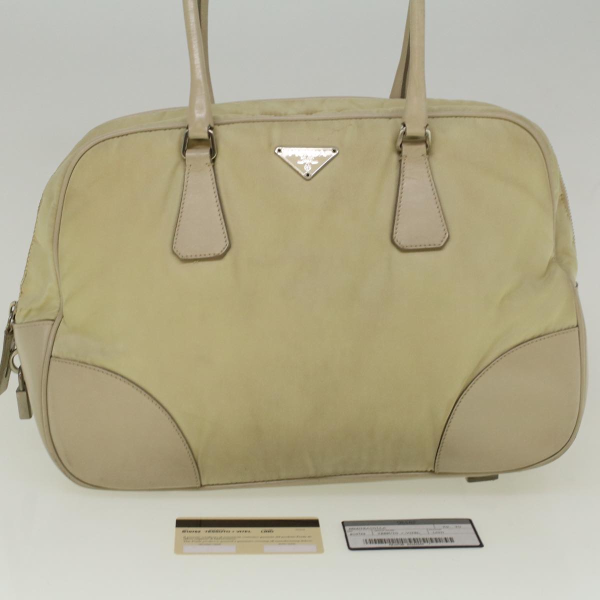 PRADA Hand Bag Nylon Cream Auth 59235