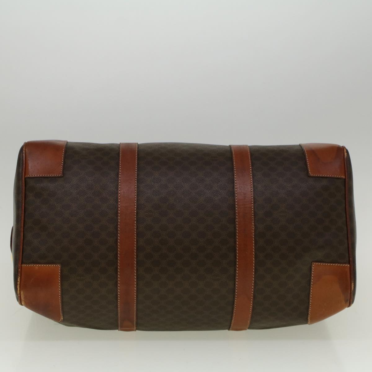 CELINE Macadam Canvas Boston Bag PVC Leather Brown Auth 59265